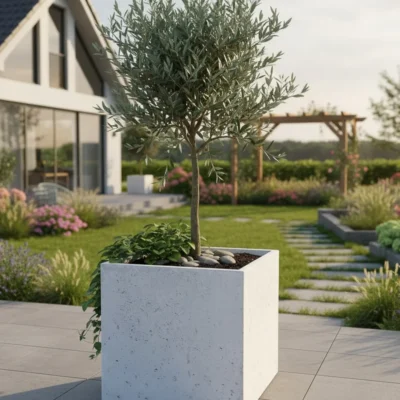 Donica betonowa CALDEA Biała 60x60x60 ogrodowa