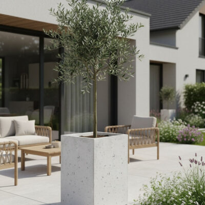 Donica betonowa CALDEA Biała 40x40x60 ogrodowa