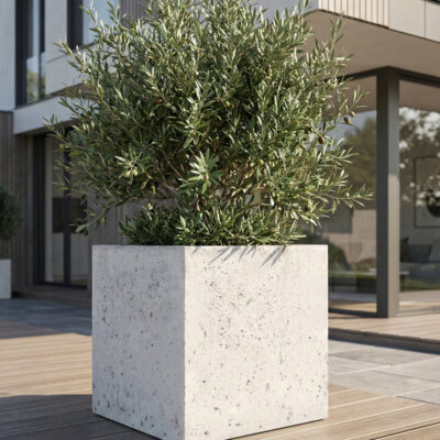 Donica betonowa CALDEA (biała) 60x60x60 ogrodowa