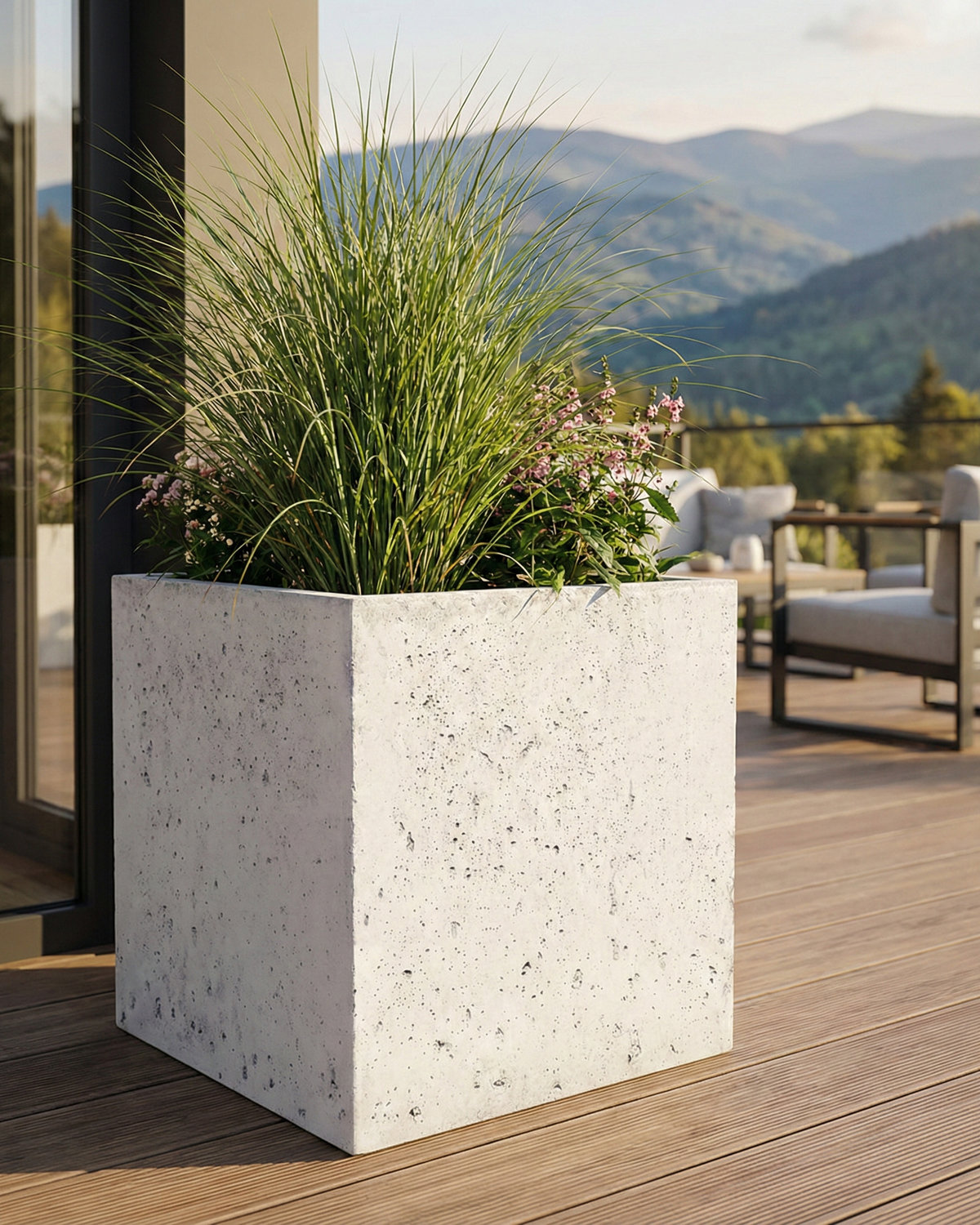 Donica betonowa CALDEA (biała) 60x60x60 ogrodowa