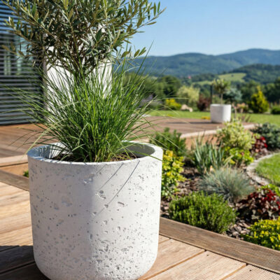 Donica betonowa SPHERA (biała) 23×20 tarasowa