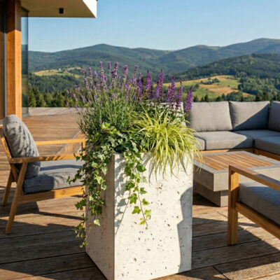 Donica betonowa CALDEA (biała) 40x40x60 ogrodowa